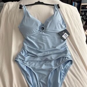Tommy Hilfiger Pale Blue Ring-Front One-Piece Swimsuit